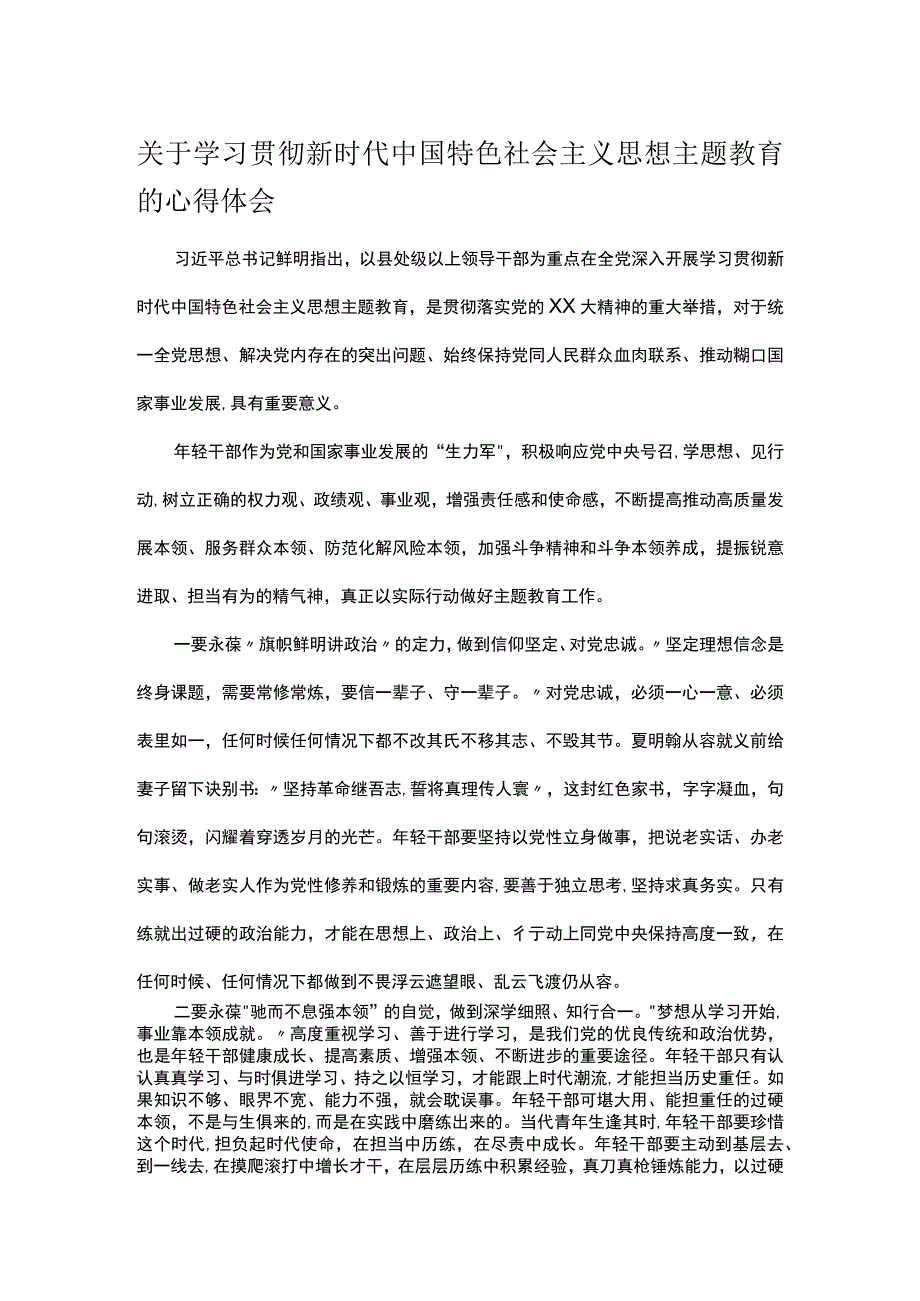 关于学习贯彻新时代中国特色社会主义思想主题教育的心得体会.docx_第1页