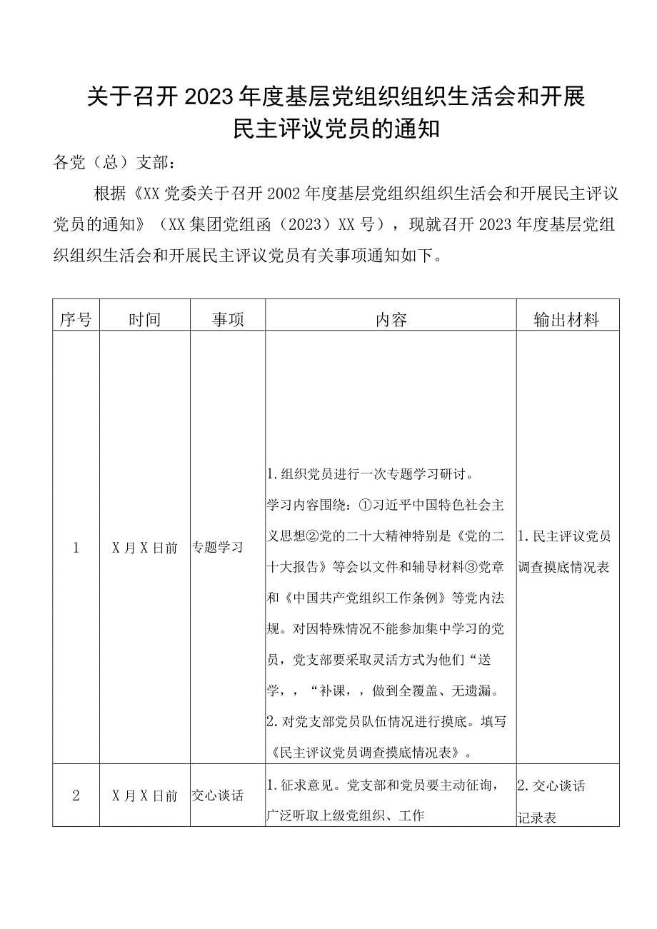 关于召开2023年度基层党组织组织生活会和开展民主评议党员的通知(1).docx_第1页