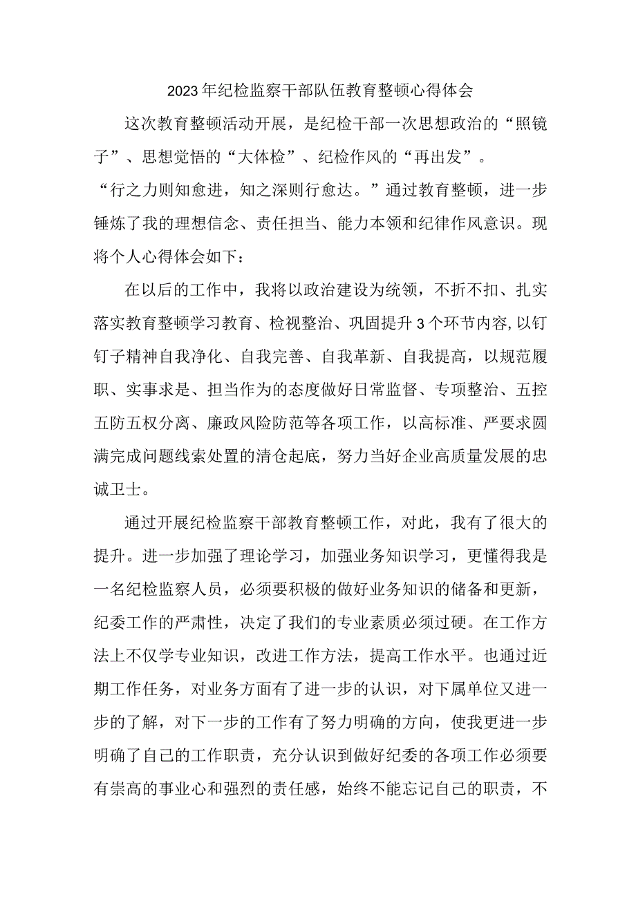 关于落实2023年纪检监察干部队伍教育整顿心得体会 （4份）.docx_第1页