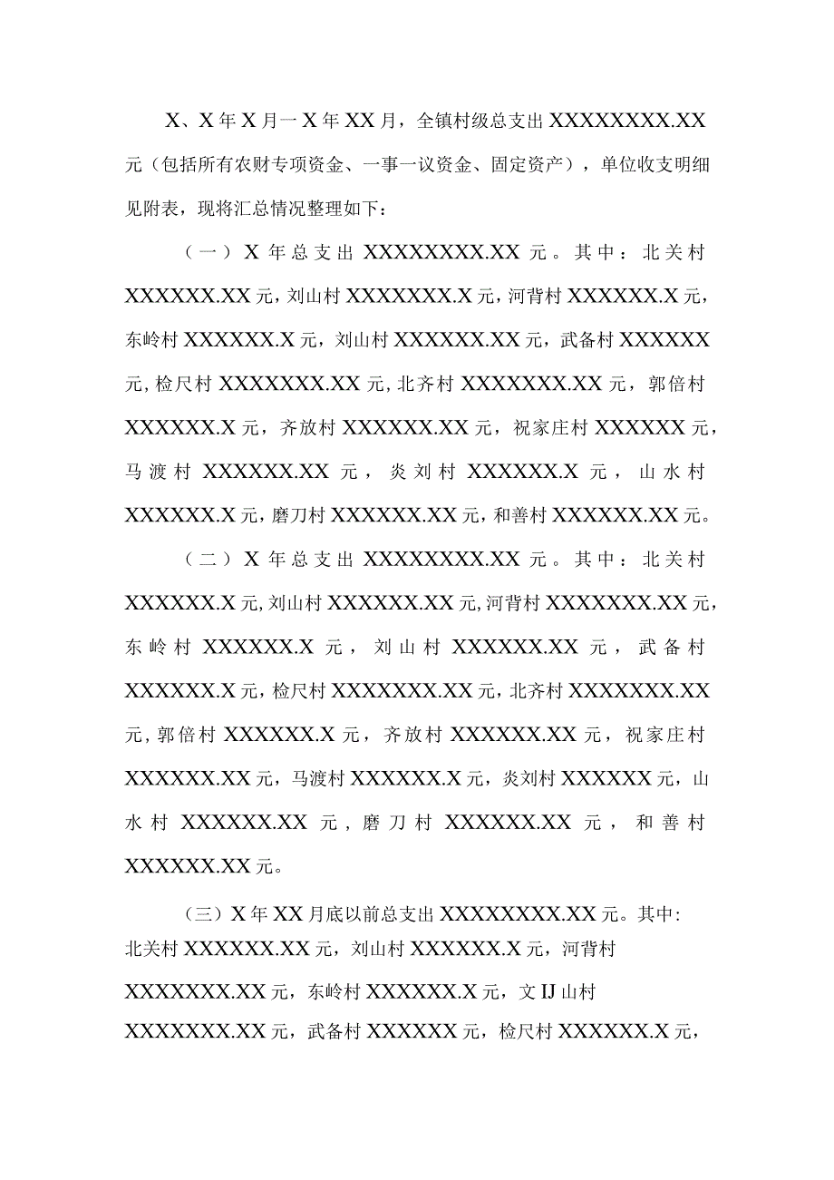 关于对全镇XX个村X至X年度村级财务收支情况进行审计检查的报告.docx_第3页