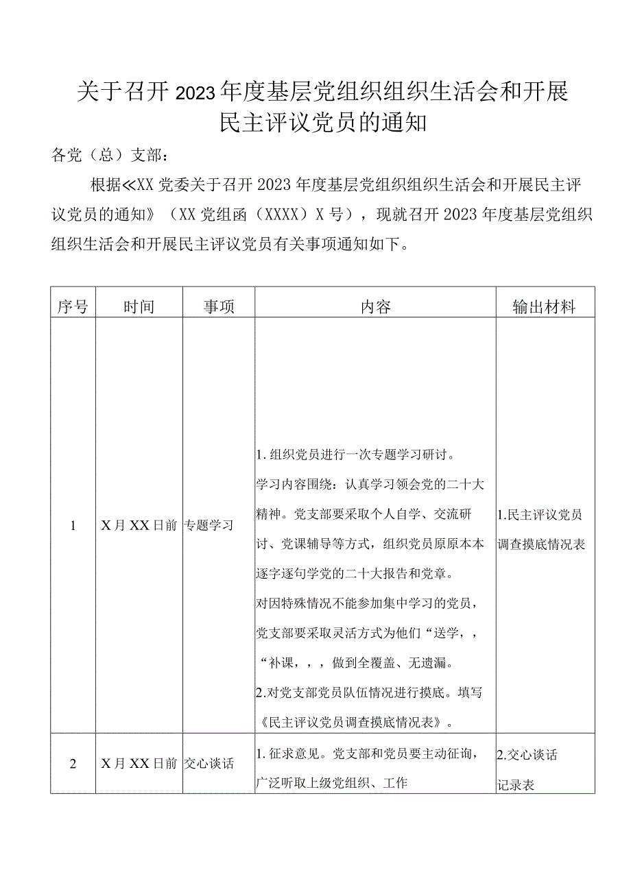 关于召开2023年度基层党组织组织生活会和开展民主评议党员的通知.docx_第1页