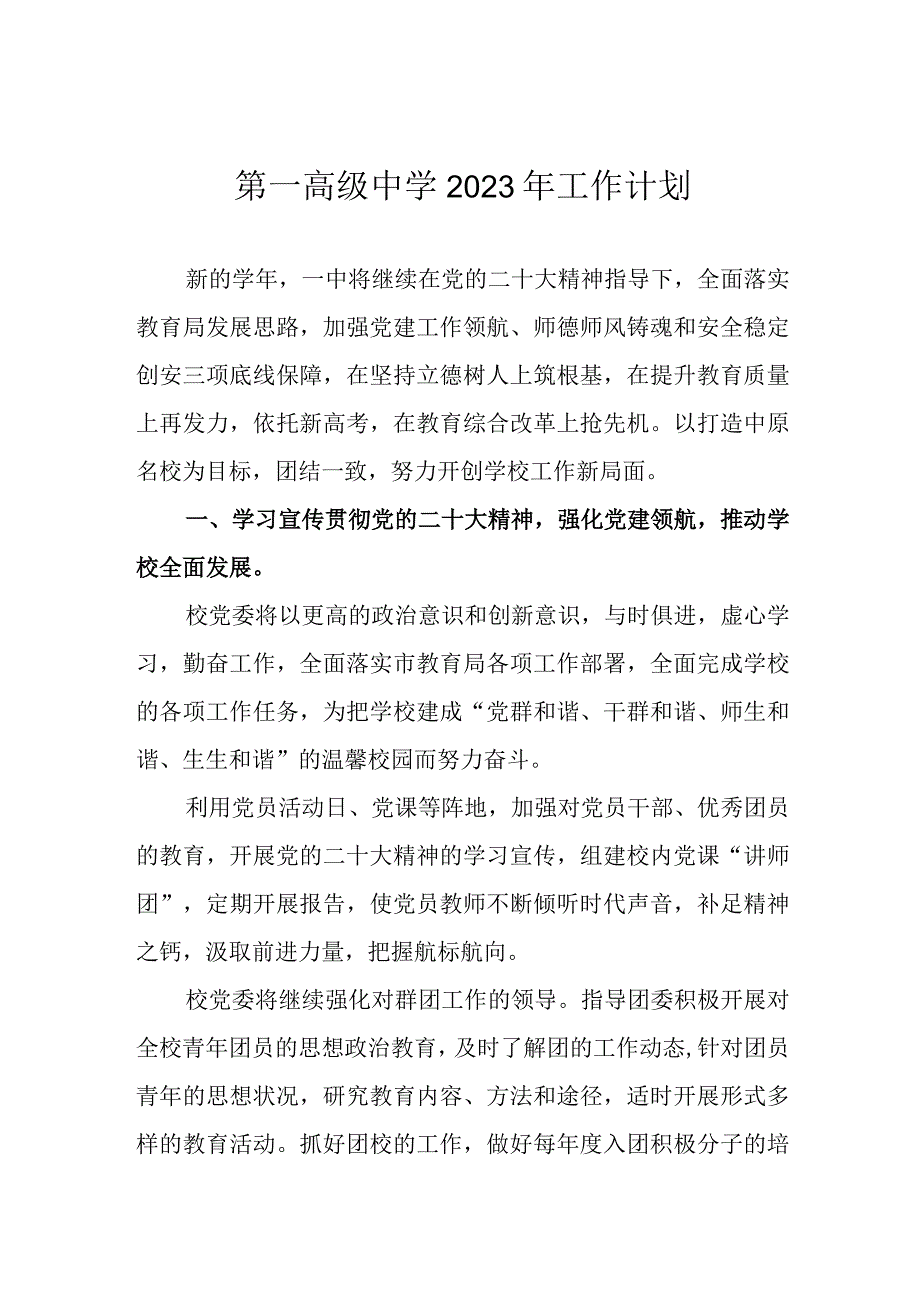 第一高级中学2023年工作计划.docx_第1页