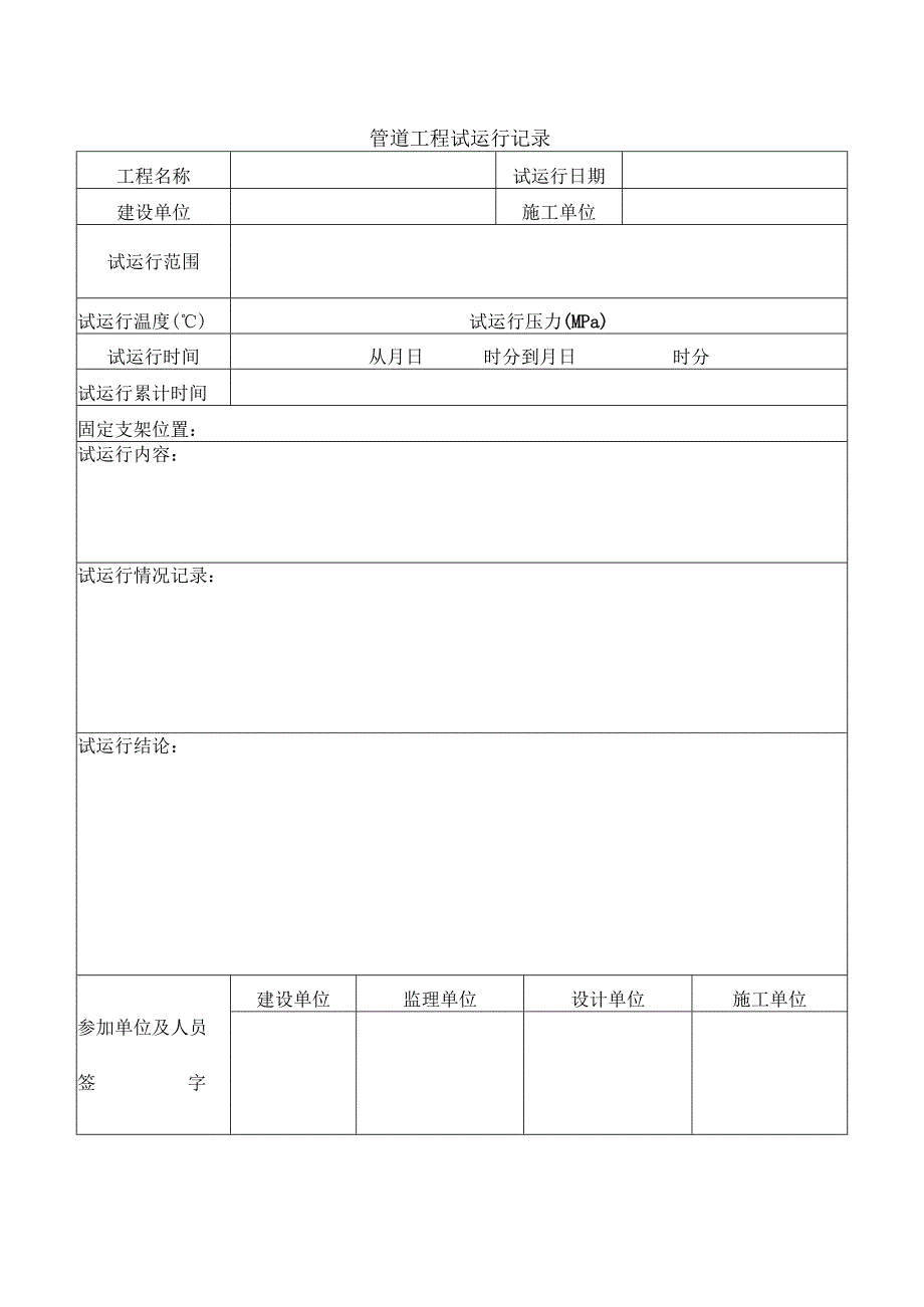 管道工程试运行记录.docx_第1页