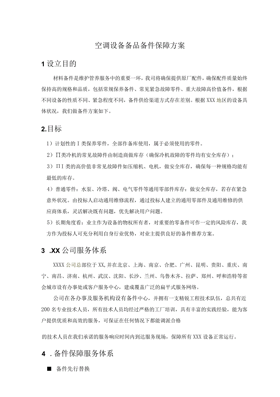 空调设备备品备件保障方案（含备件清单及照片）.docx_第1页