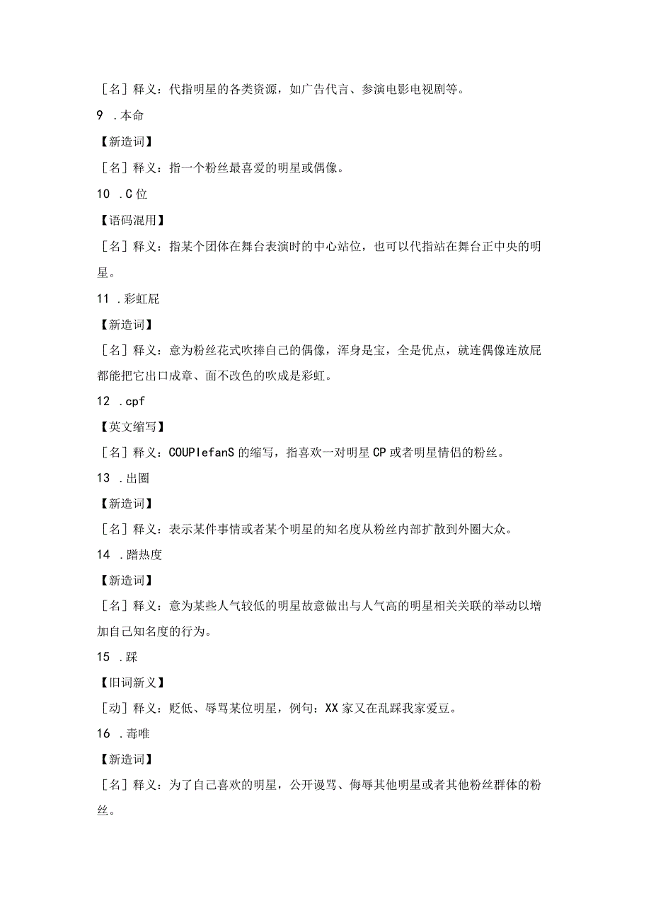 粉丝网络用语词汇释义及注解.docx_第2页