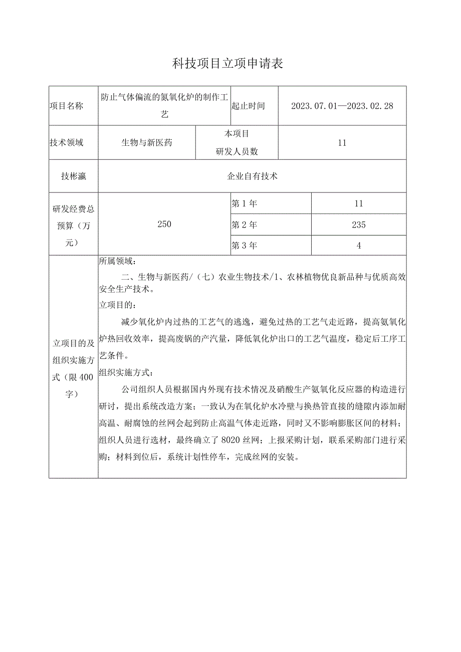 防止气体偏流的氨氧化炉的制作工艺立项申请书.docx_第2页