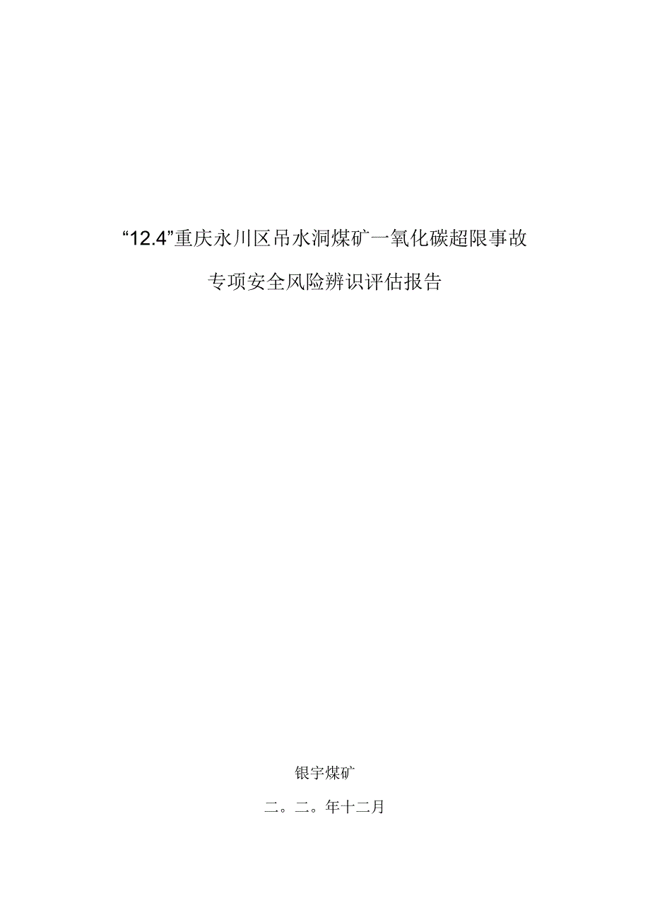 重庆永川区吊水洞煤矿124一氧化碳超限事故专项安全风险辨识评估报告.docx_第1页