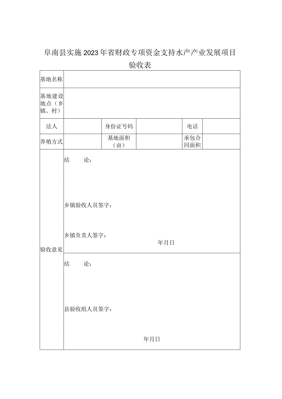 阜南县实施2023年省财政专项资金支持水产产业发展项目验收表.docx_第1页