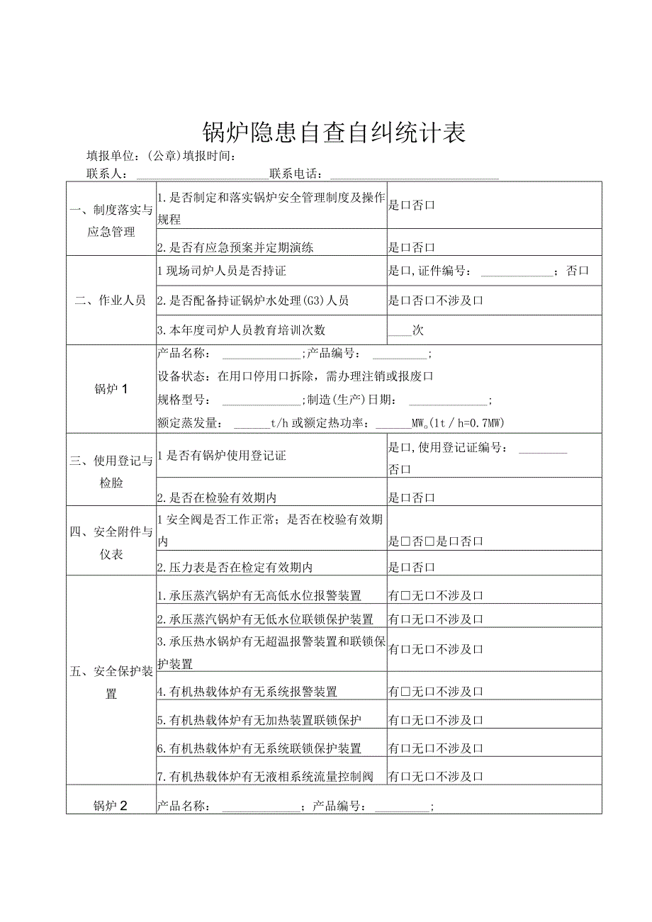 锅炉隐患自查自纠统计表.docx_第1页