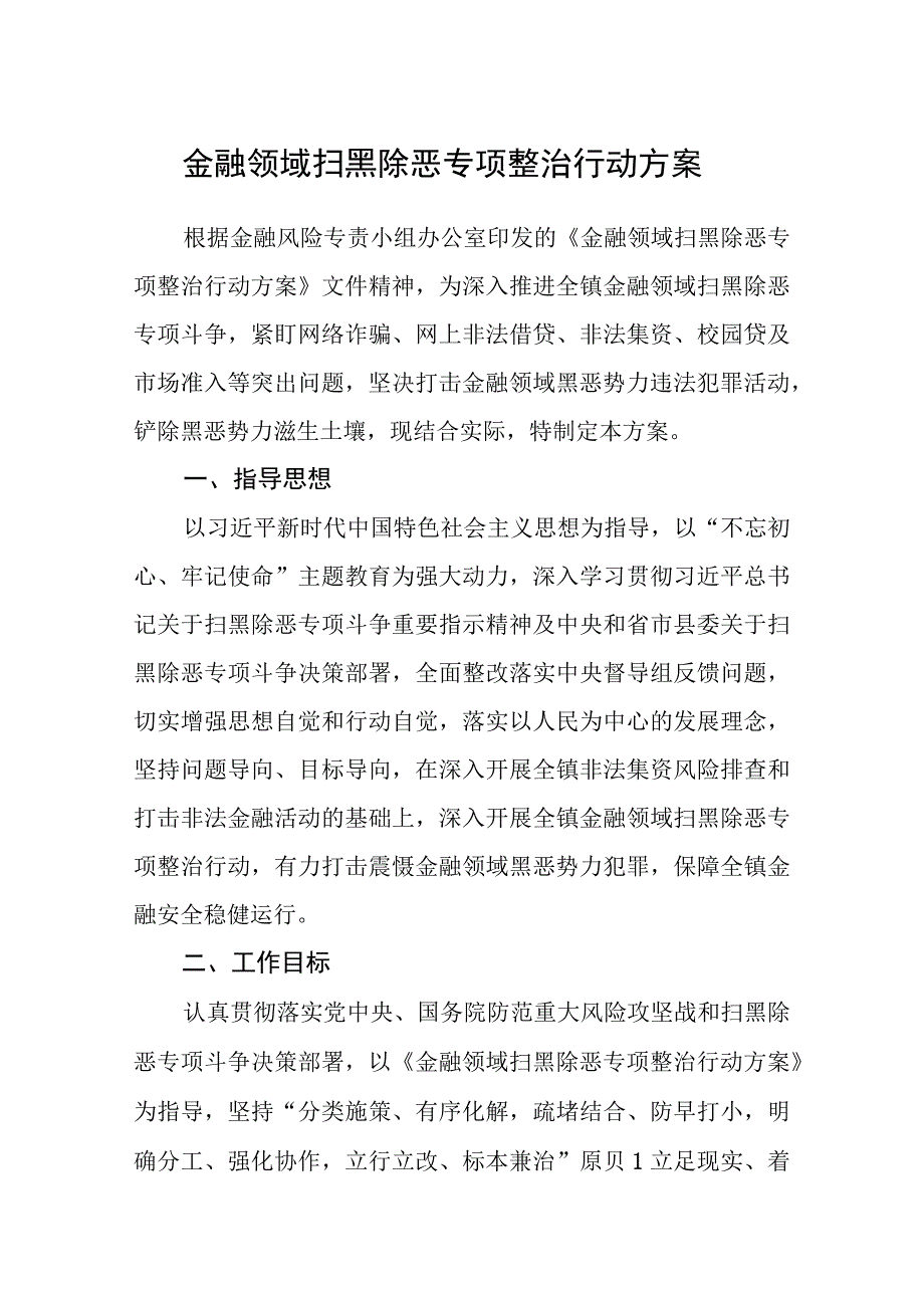 金融领域扫黑除恶专项整治行动方案.docx_第1页