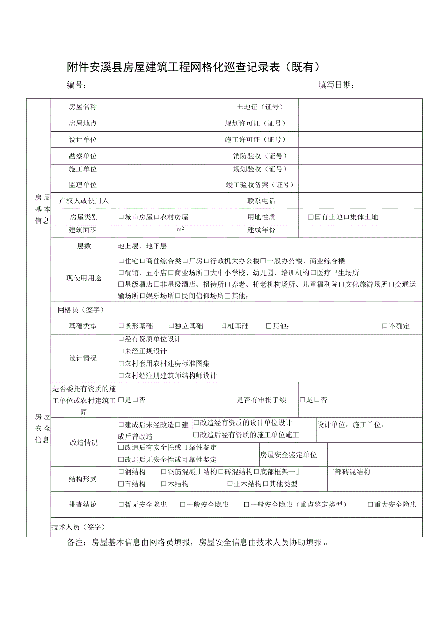 附件11 安溪县房屋建筑工程网格化巡查记录表（既有）.docx_第1页