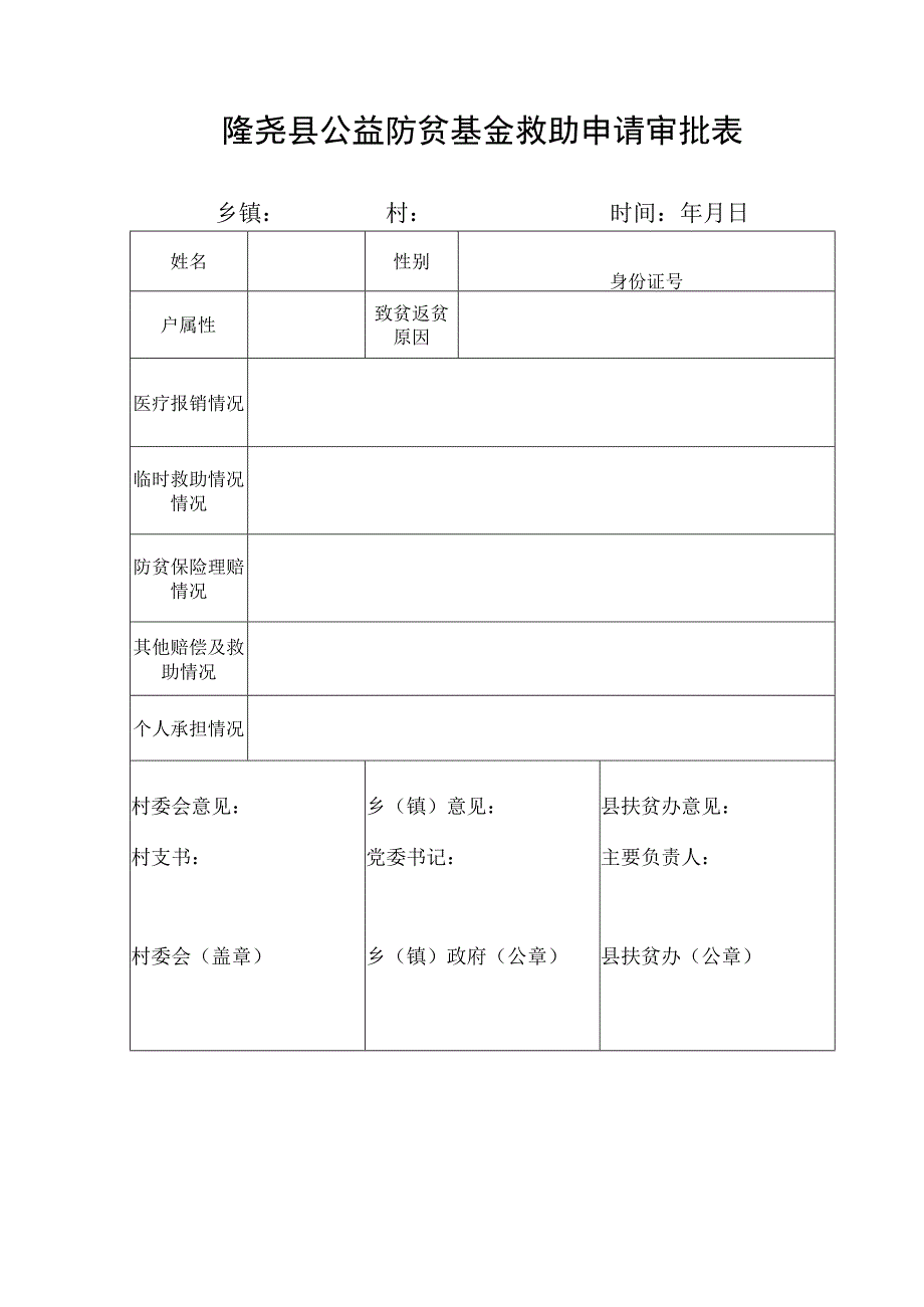 隆尧县公益防贫基金救助申请审批表.docx_第1页