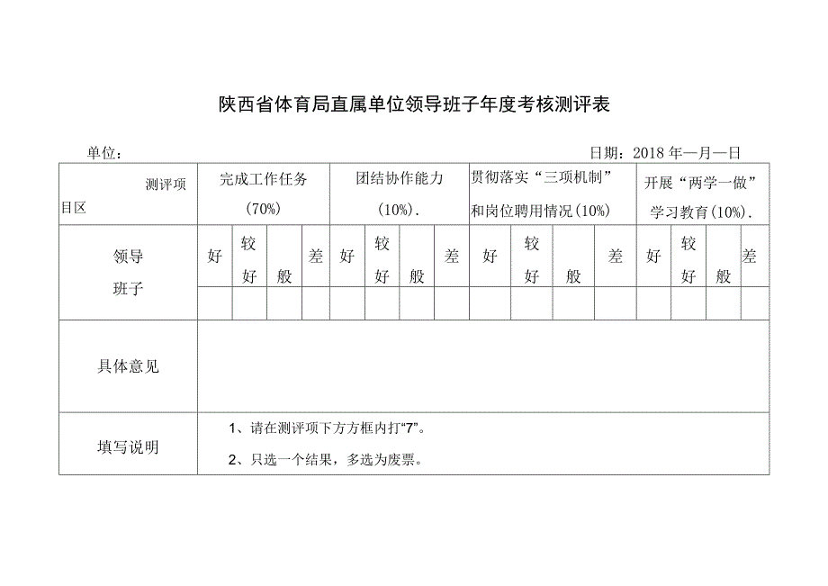 陕西省体育局直属单位领导班子年度考核测评表.docx_第1页