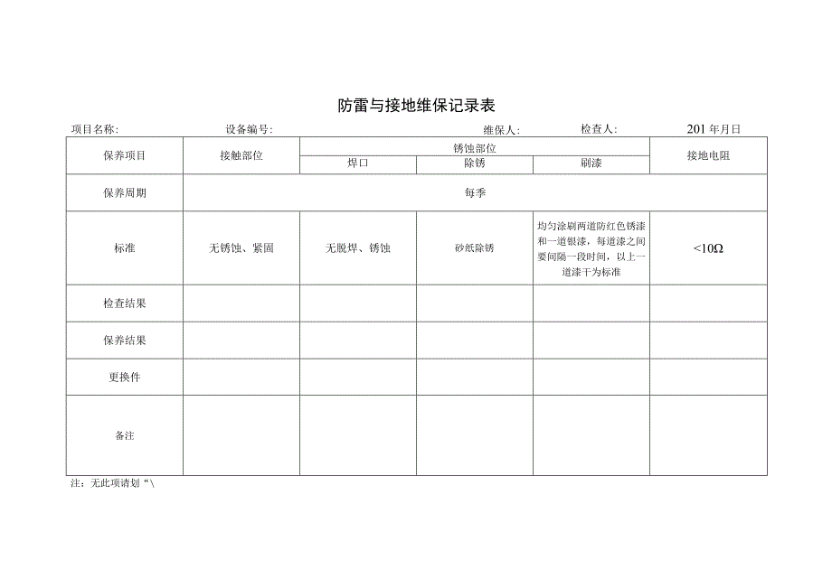 防避雷与接地系统维护保养记录表.docx_第1页