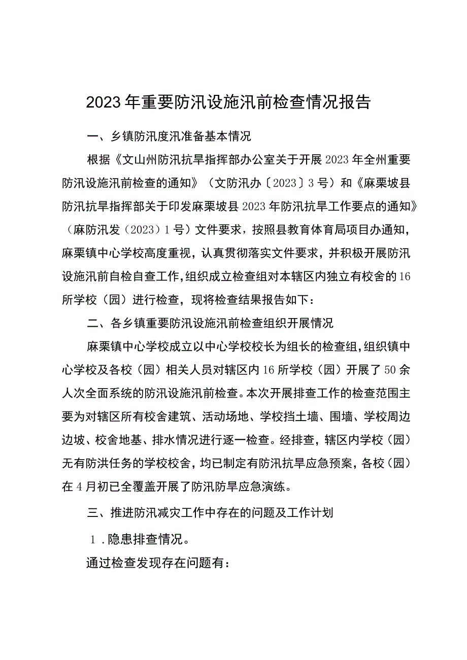 防汛设施汛前检查情况报告.docx_第1页