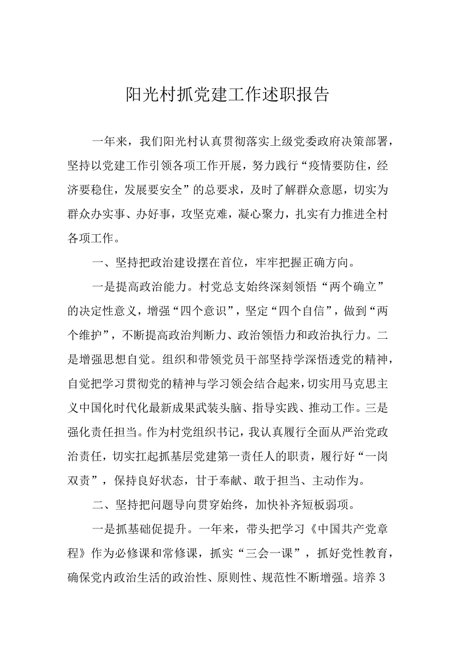 阳光村抓党建工作述职报告.docx_第1页