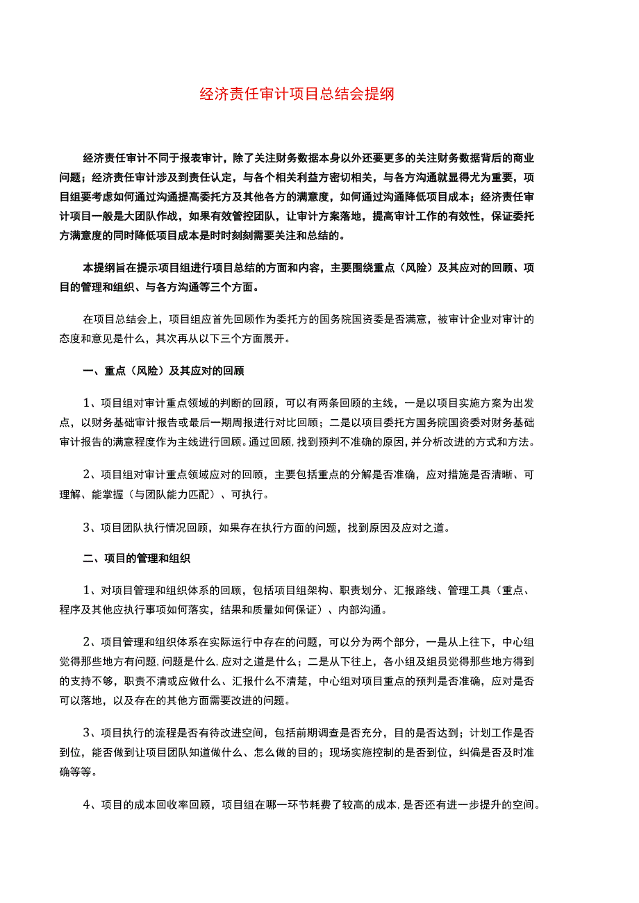 集团经济责任审计项目项目总结会提纲新增.docx_第1页