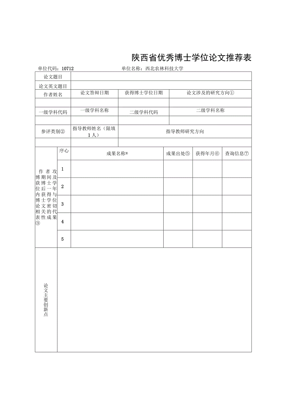 陕西省优秀博士学位论文推荐表.docx_第1页