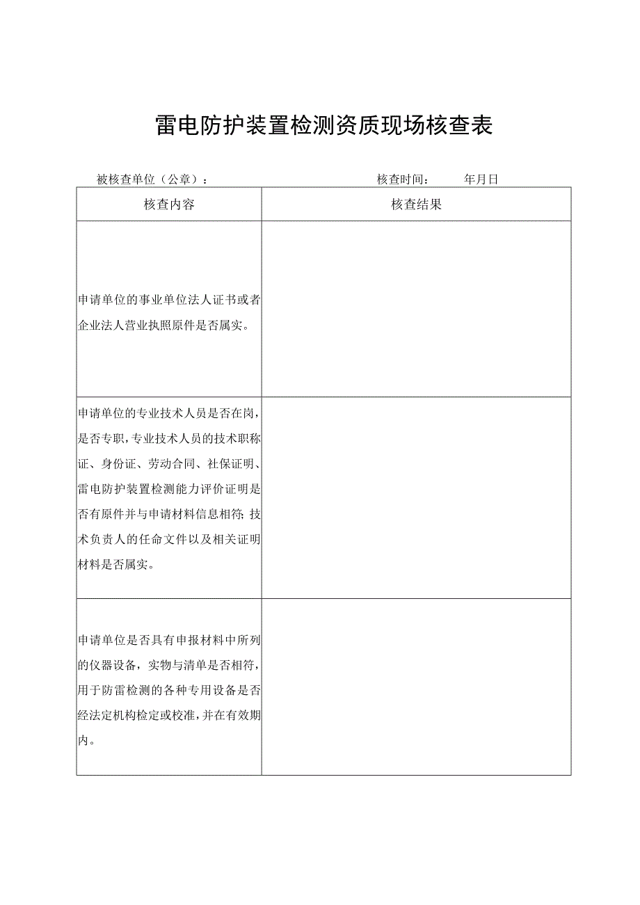 雷电防护装置检测资质现场核查表.docx_第1页