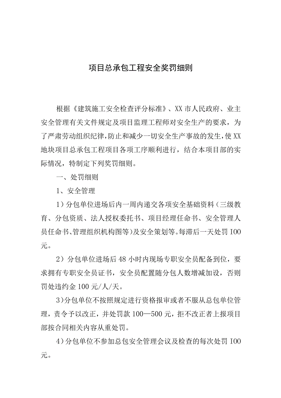 项目总承包工程安全奖罚细则.docx_第1页