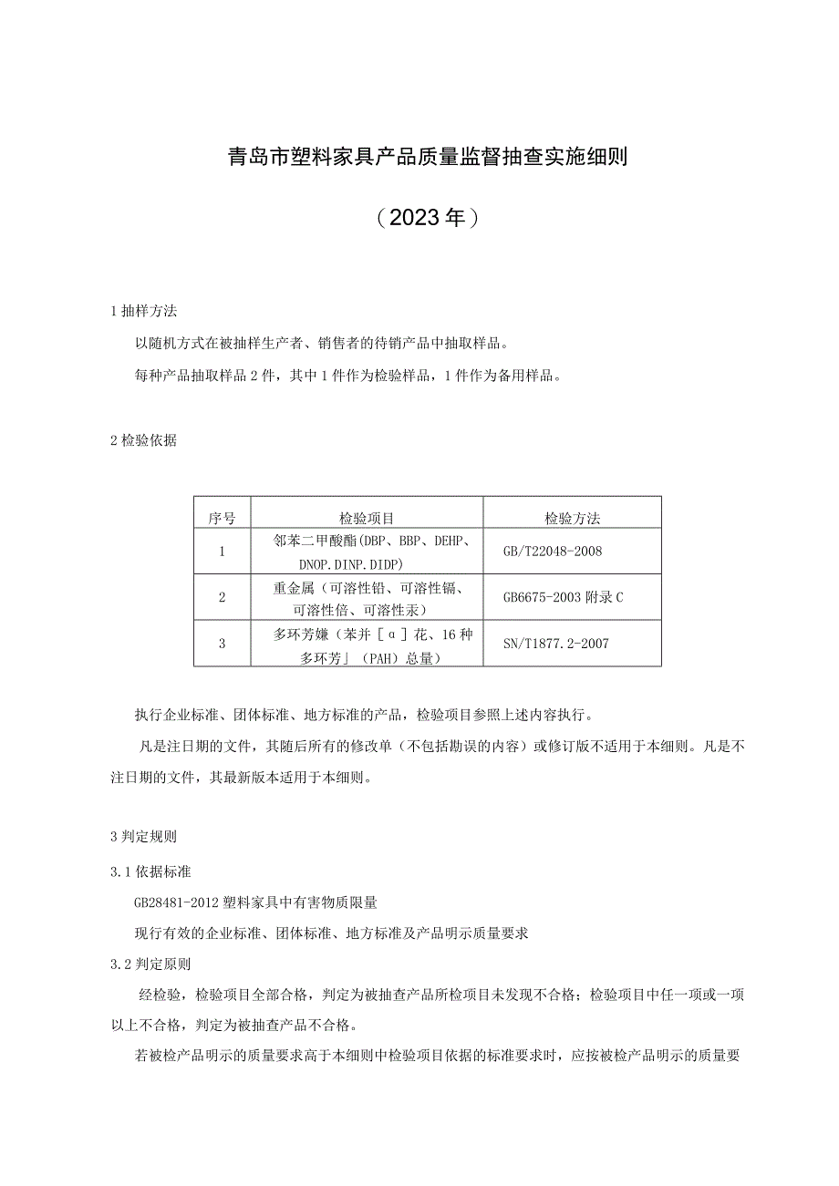 青岛市塑料家具产品质量监督抽查实施细则2023年.docx_第1页