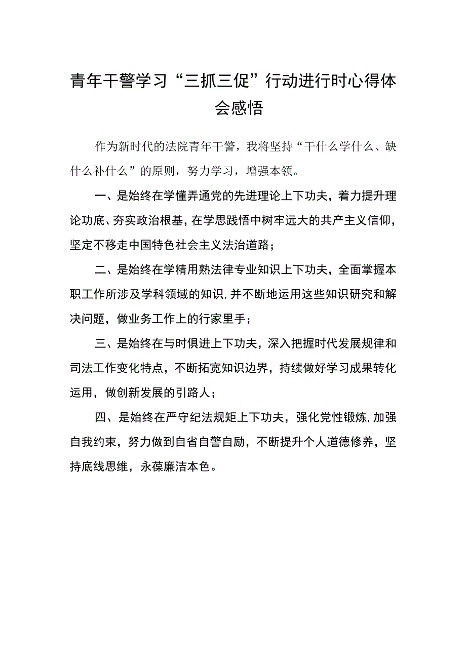 青年干警学习三抓三促行动进行时心得体会感悟.docx_第1页