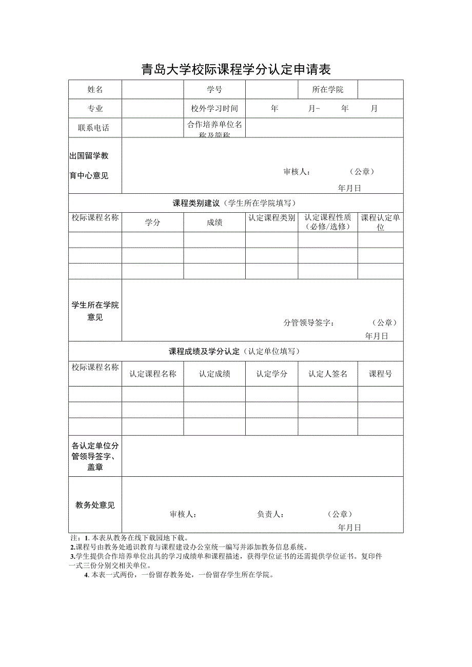 青岛大学校际课程学分认定申请表.docx_第1页