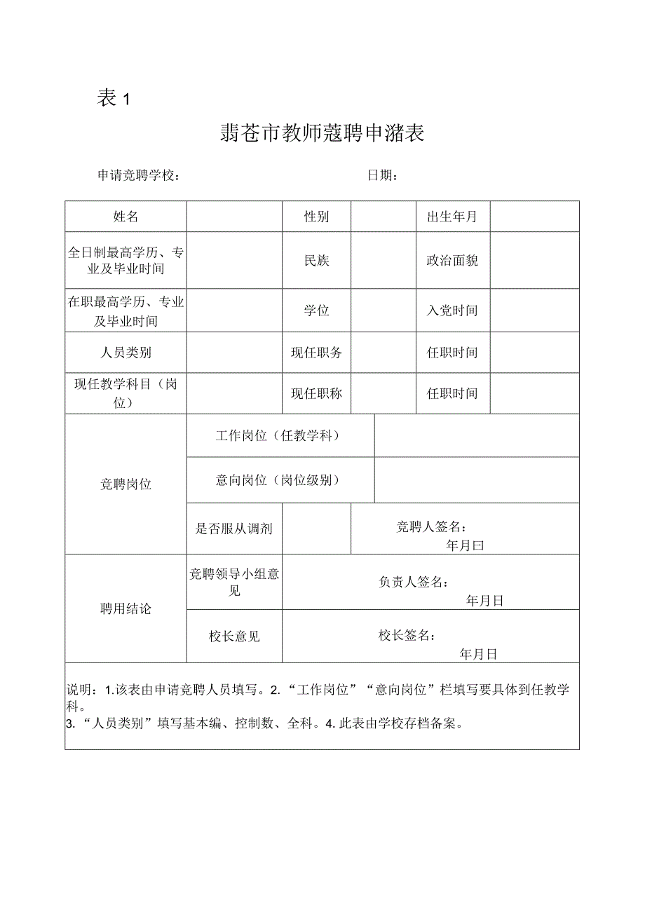 靖西市教师竞聘申请表.docx_第1页