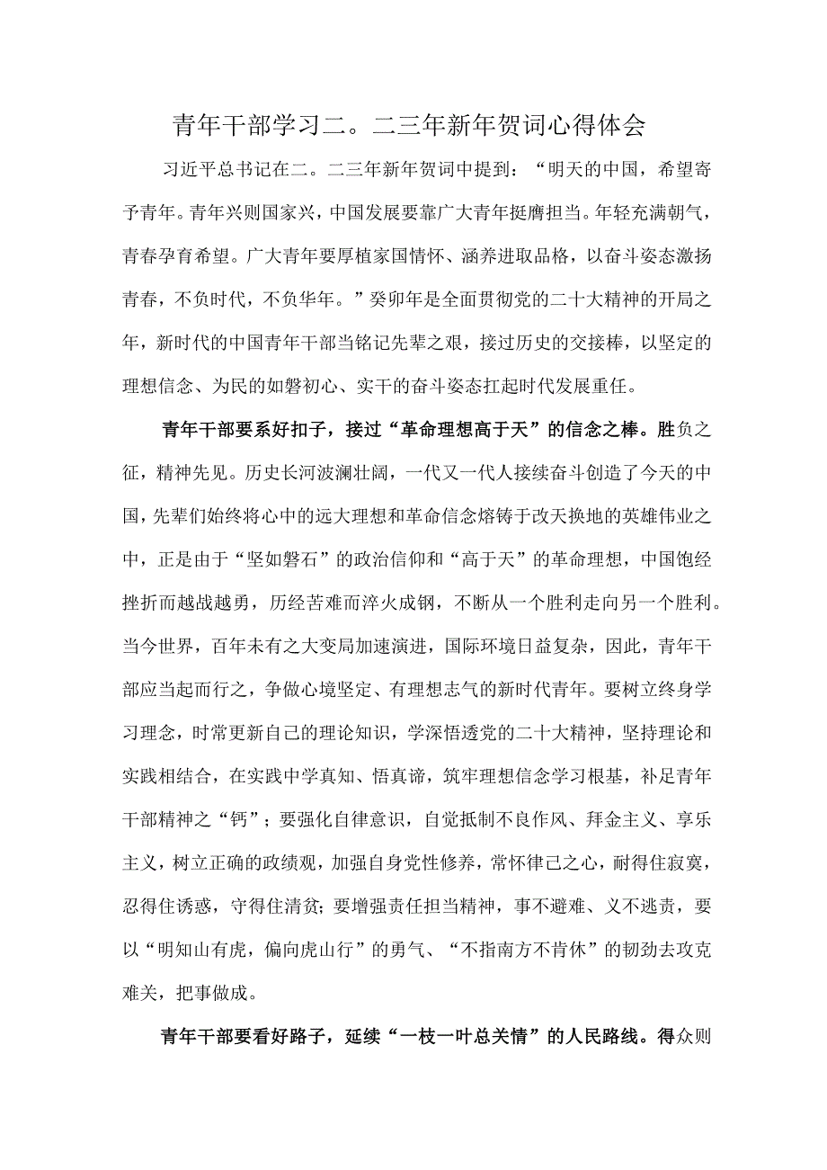 青年干部学习二〇二三年新年贺词心得体会.docx_第1页