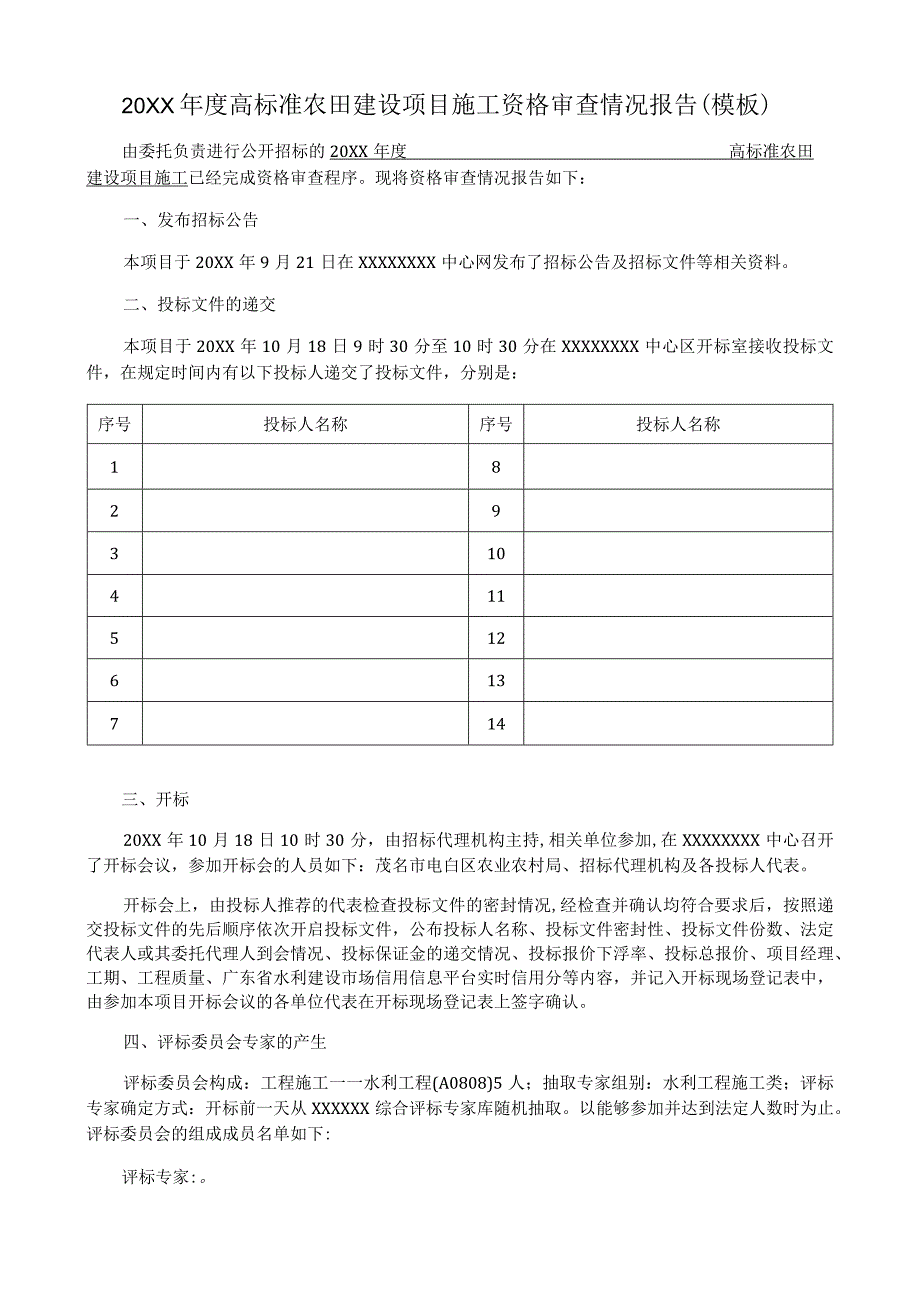 高标准农田建设项目施工资格审查情况报告（模板）.docx_第1页