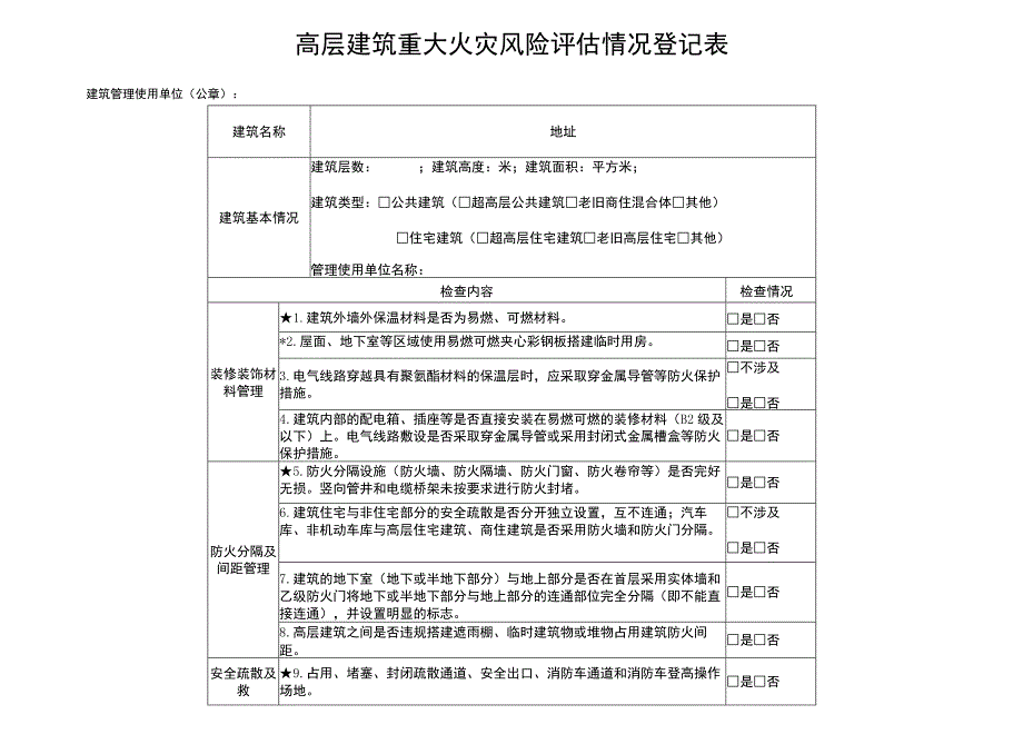 高层建筑重大火灾风险评估情况登记表.docx_第1页