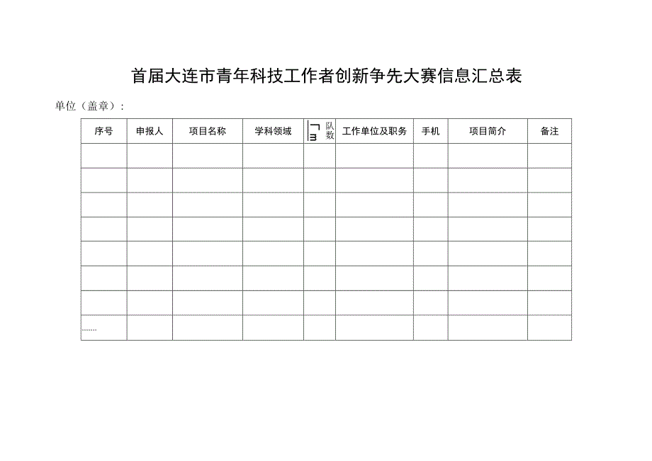 首届大连市青年科技工作者创新争先大赛信息汇总表.docx_第1页