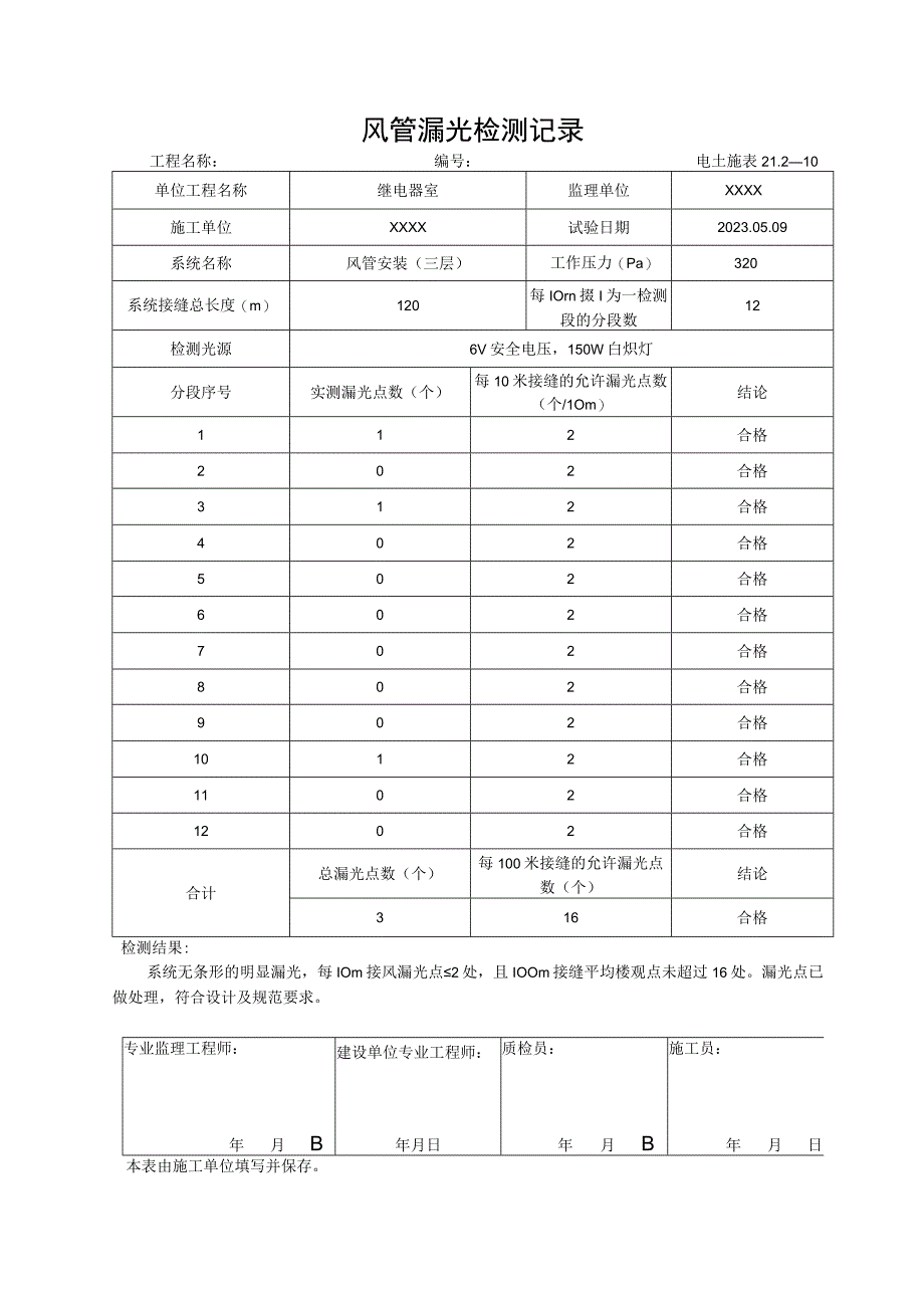 风管漏光检测记录.docx_第1页