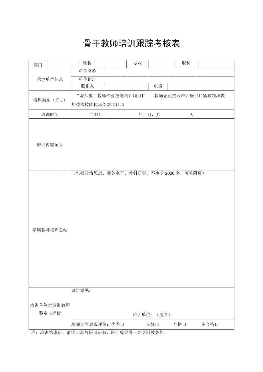 骨干教师培训跟踪考核表.docx_第1页