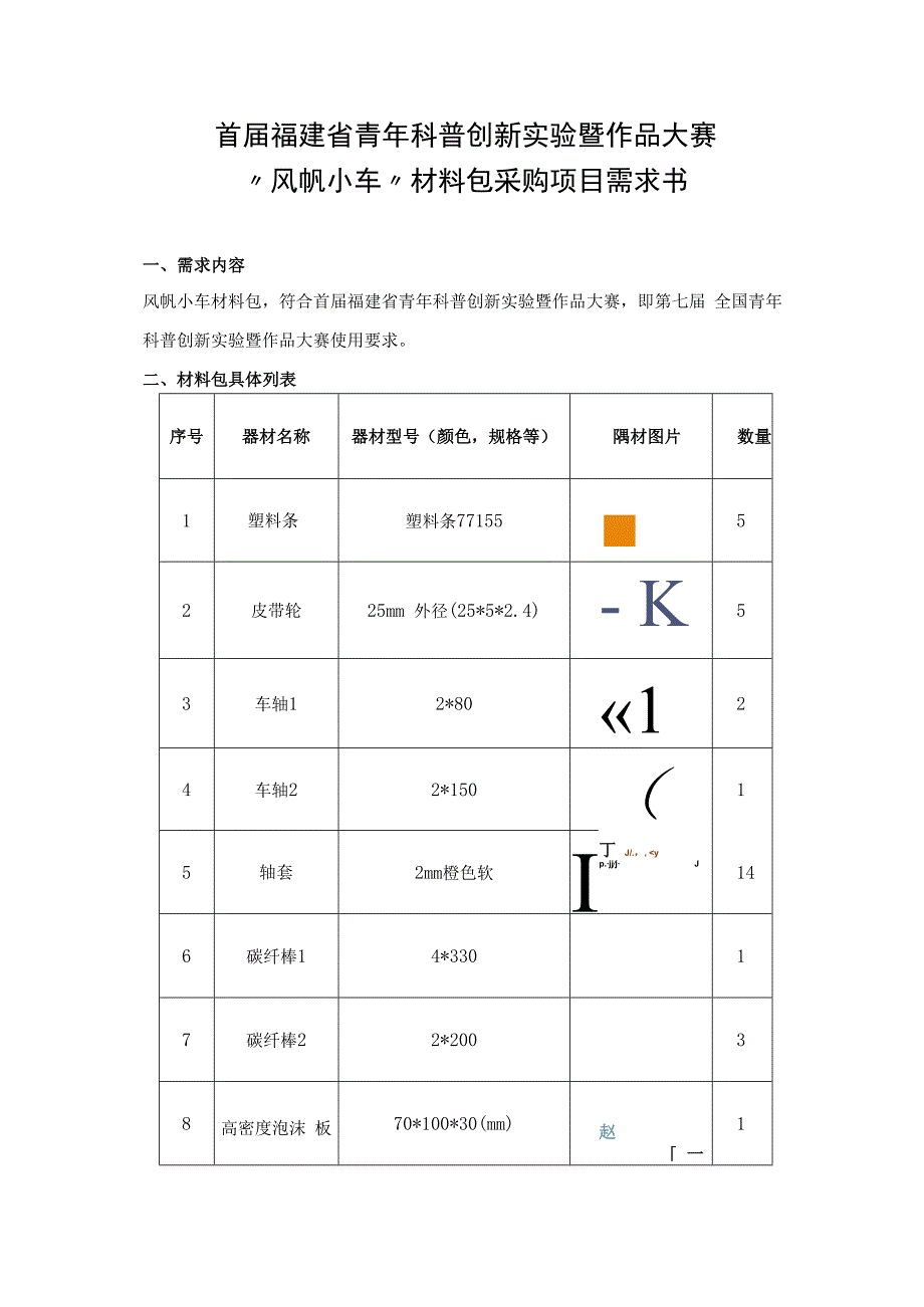 首届福建省青年科普创新实验暨作品大赛风帆小车材料包采购项目需求书.docx_第1页