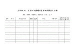 龙岩市2023年第一次普通话水平测试报名汇总表.docx