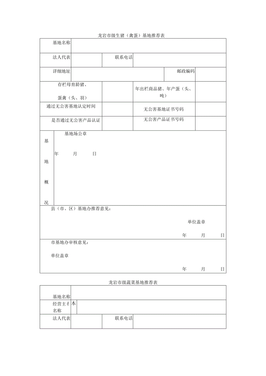 龙岩市级生猪禽蛋基地推荐表.docx_第1页