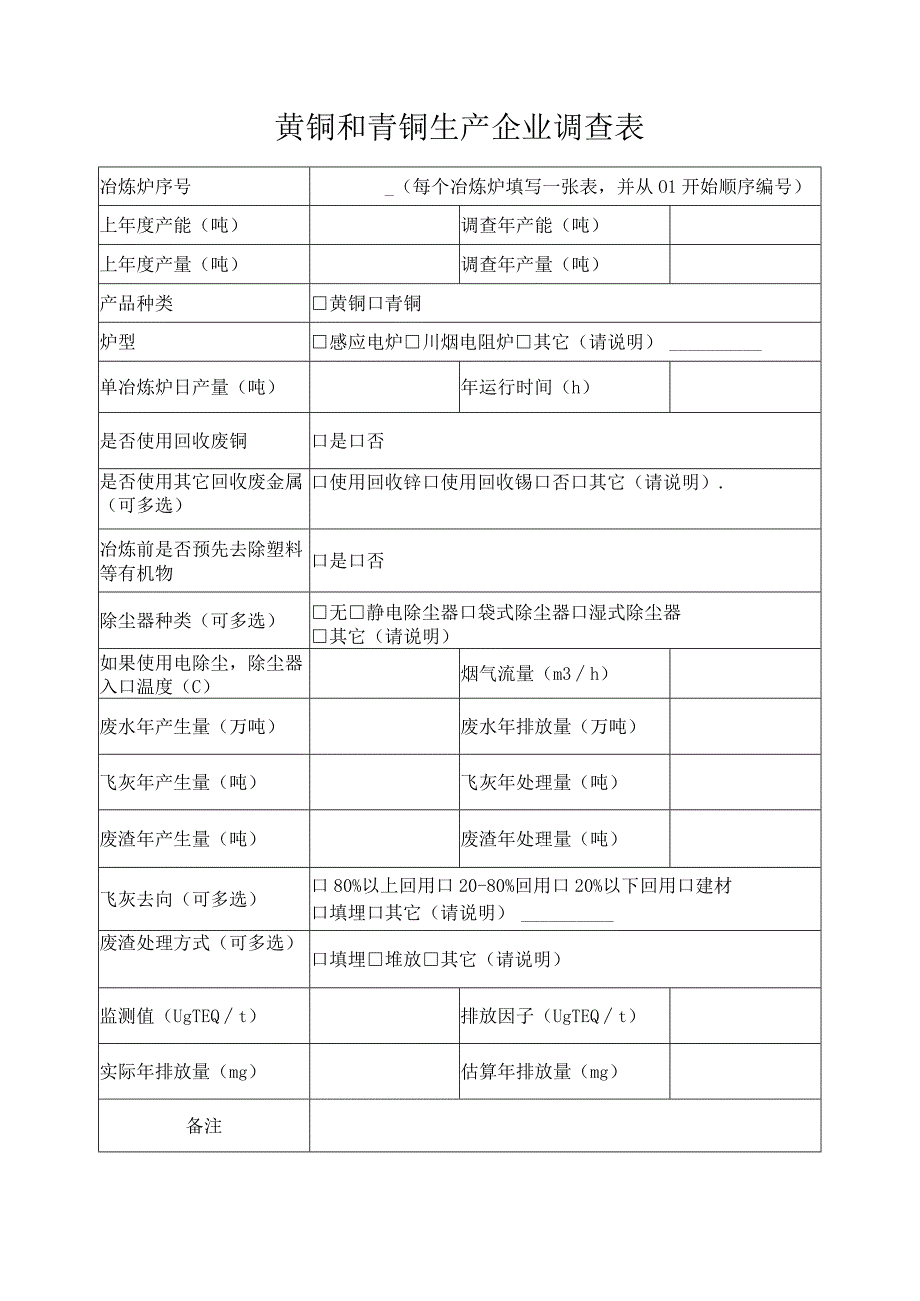 黄铜和青铜生产企业调查表.docx_第1页