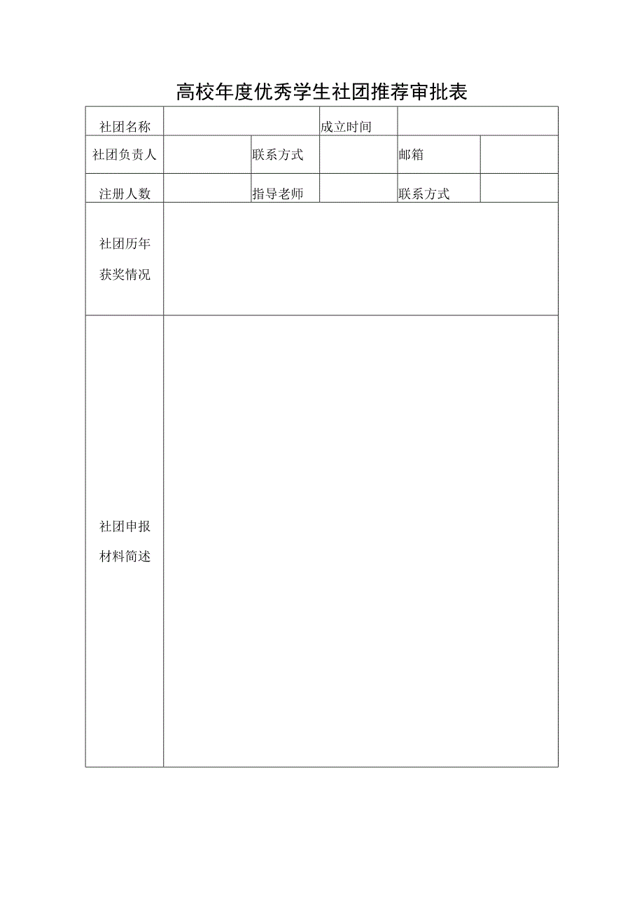 高校年度优秀学生社团推荐审批表.docx_第1页