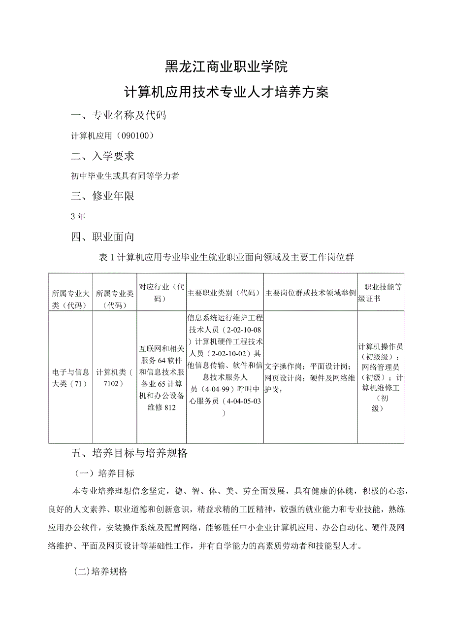 黑龙江商业职业学院计算机应用技术专业人才培养方案.docx_第1页