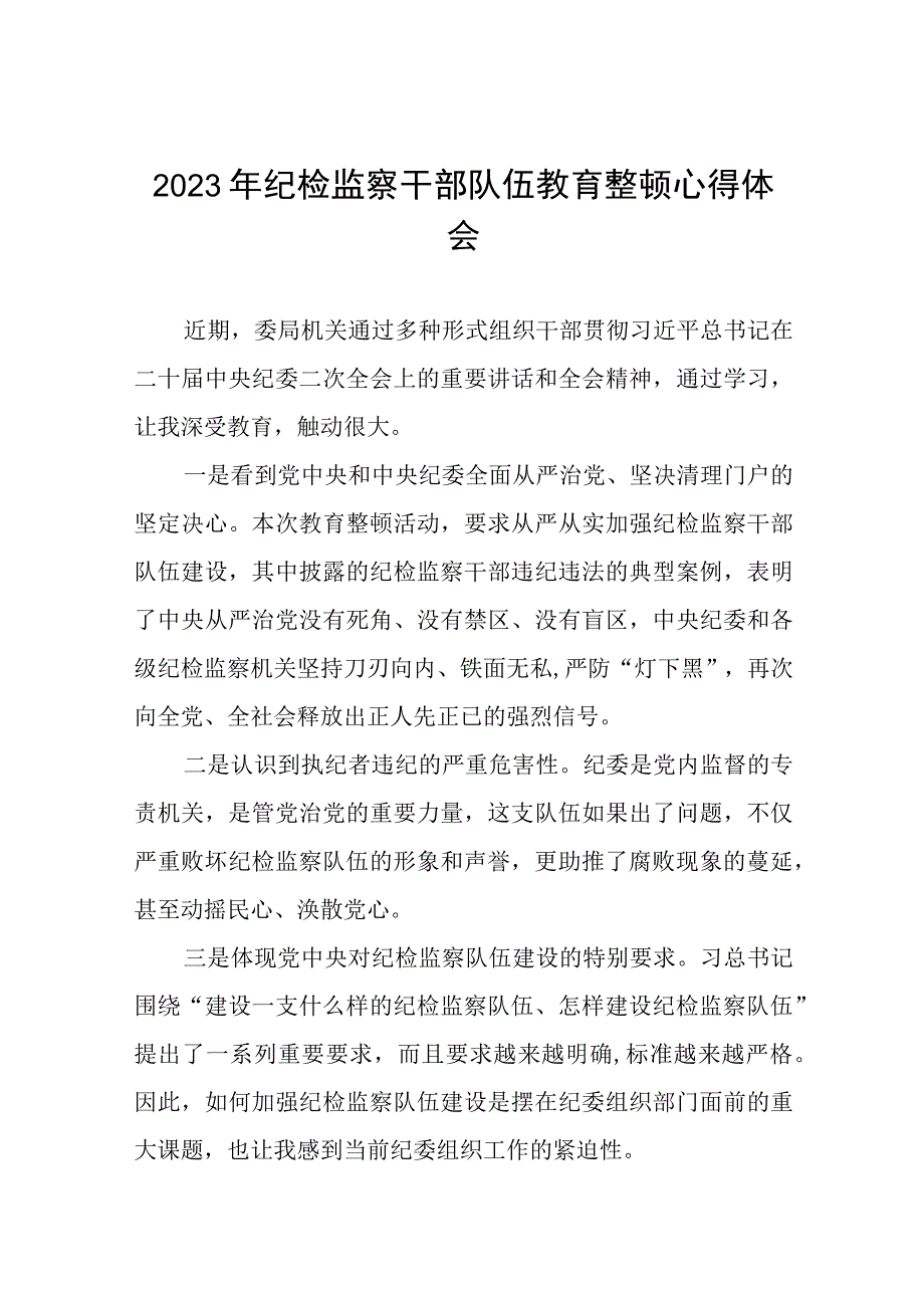 2023年纪检监察干部队伍教育整顿心得体会感悟六篇例文.docx_第1页