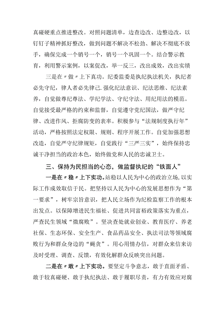 2023年某纪委书记开展纪检监察干部队伍教育整顿座谈会研讨材料.docx_第3页