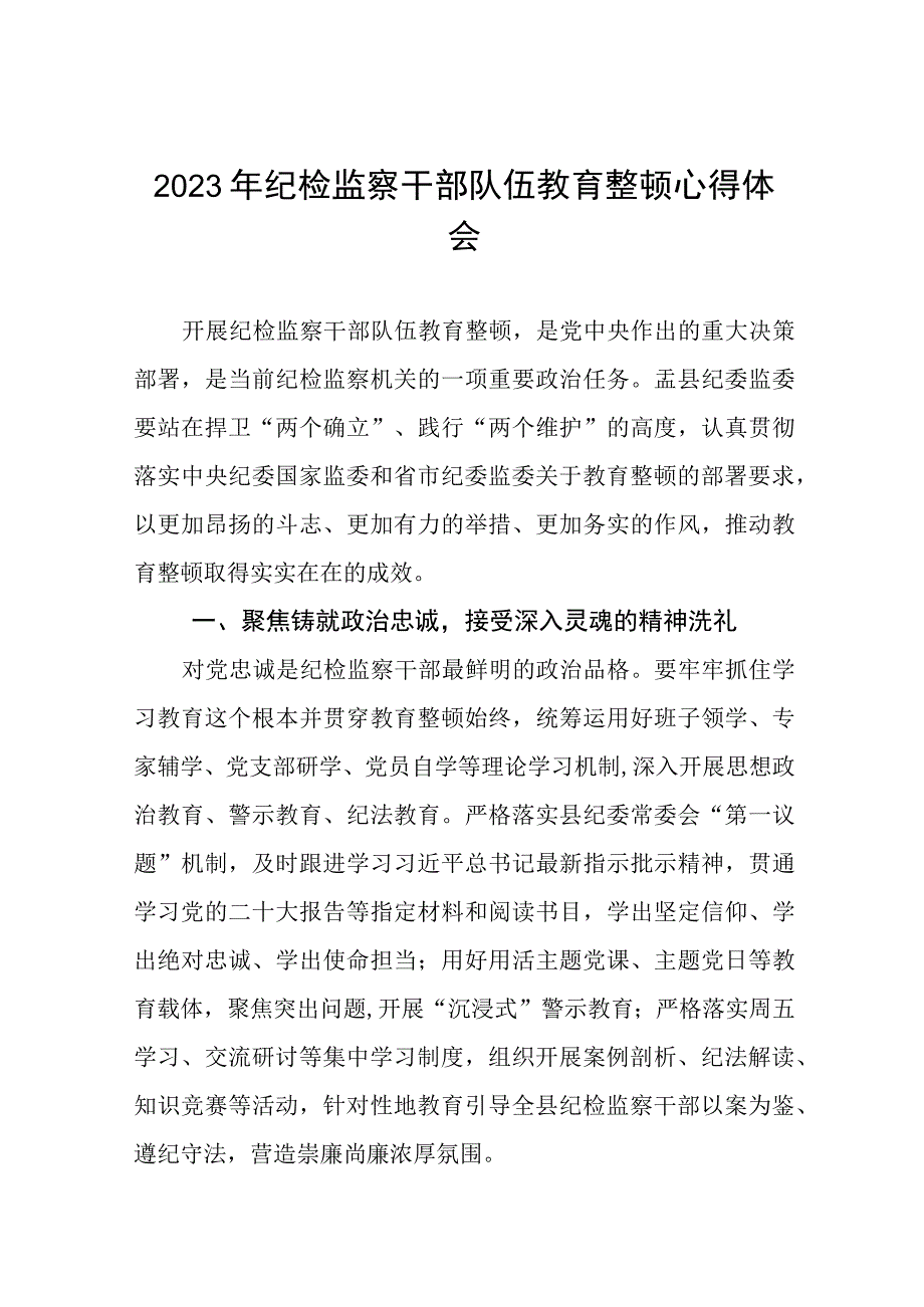 2023年纪检监察干部队伍教育整顿心得体会感悟六篇.docx_第1页