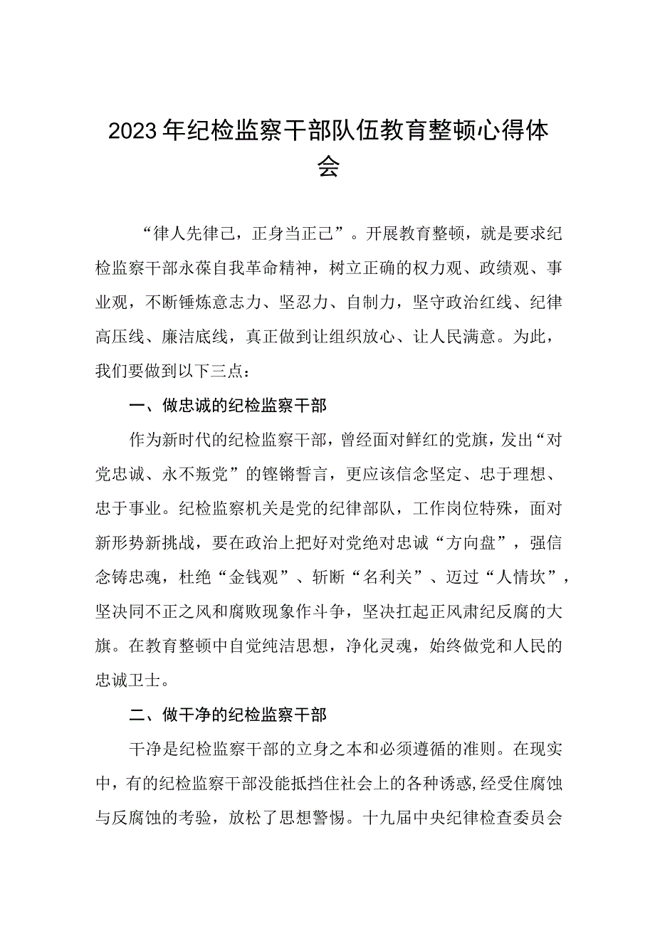 2023年纪检监察干部队伍教育整顿心得体会分享发言六篇样本.docx_第1页