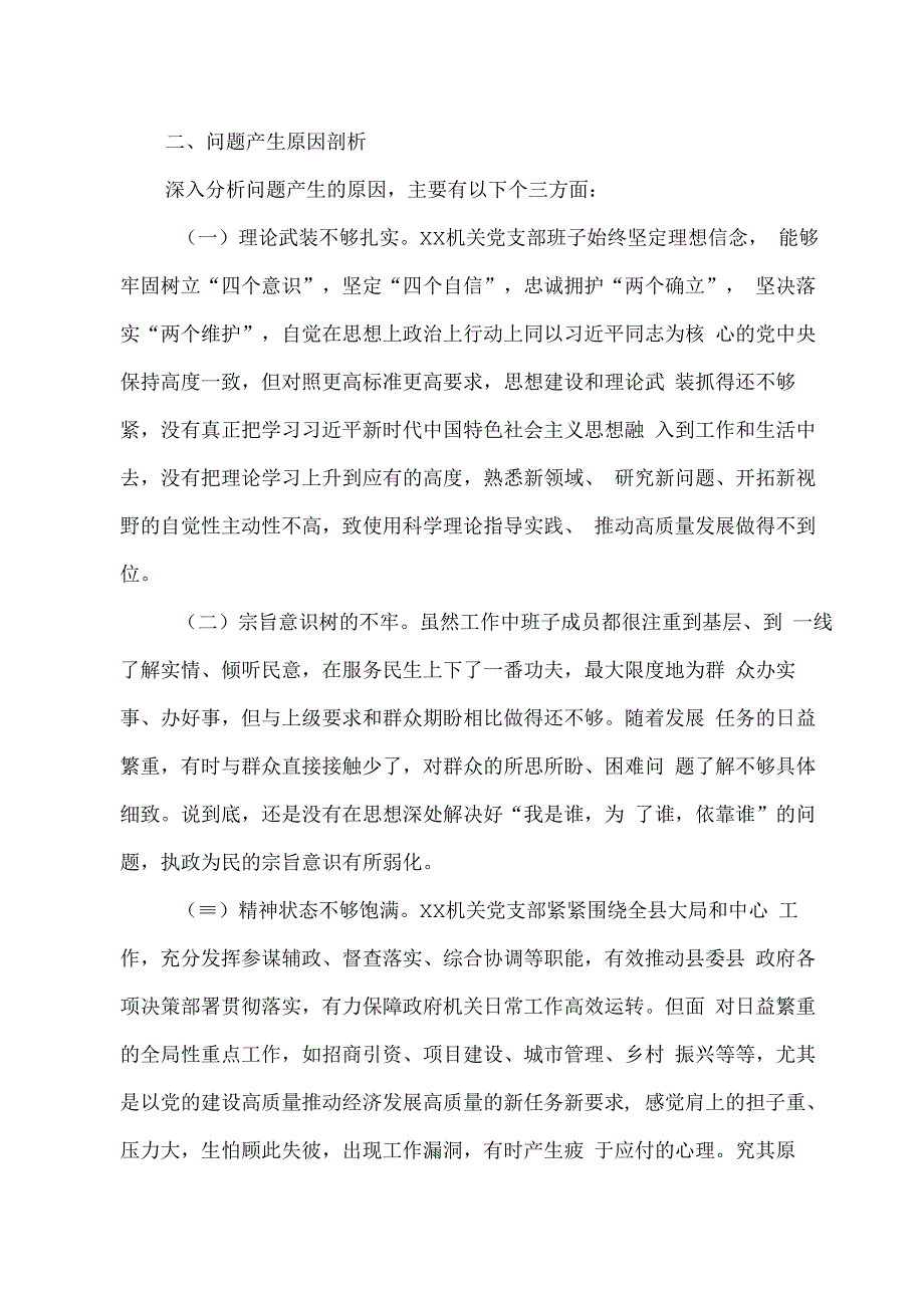 2023年度组织生活会机关党支部班子对照检查材料.docx_第3页