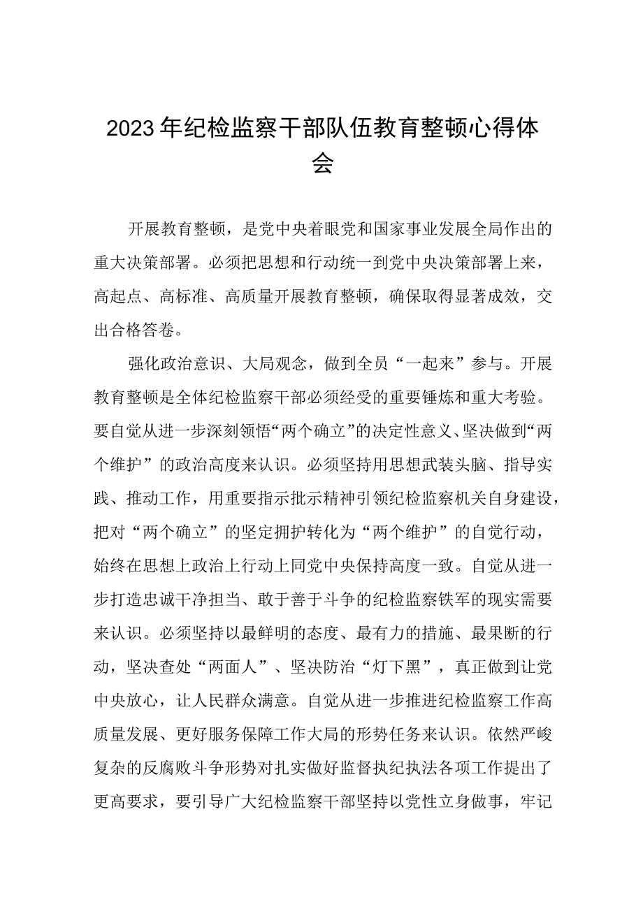 2023年纪检监察干部队伍教育整顿活动心得体会发言六篇合集.docx_第1页