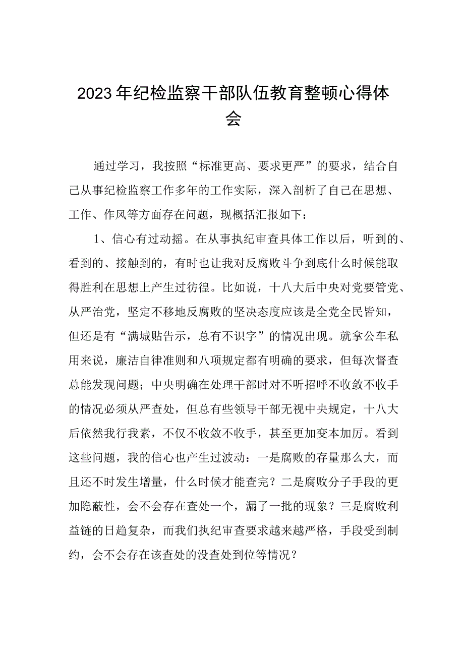 2023纪检监察干部队伍教育整顿心得体会感悟六篇.docx_第1页