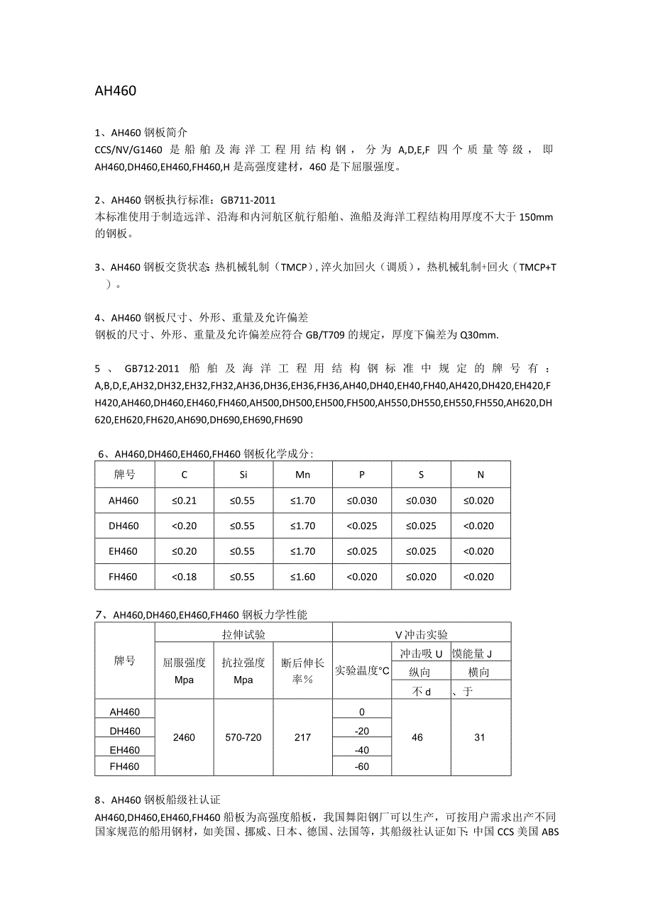 AH460船板成分性能及应用范围.docx_第1页