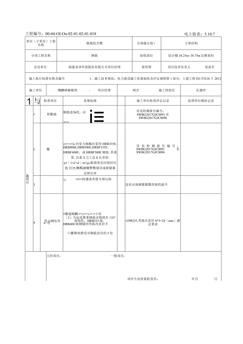 51073425m3825m层结构框架柱钢筋加工工程检验批质量验收记录.docx_第1页