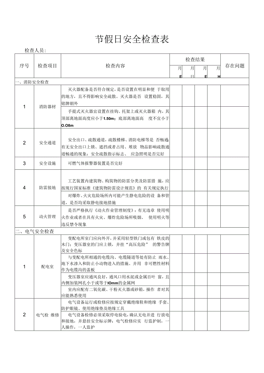 A05002 节假前安全检查表.docx_第1页